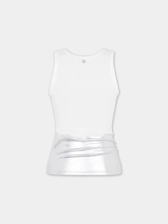 Vit linne med piercing i ribbad jersey